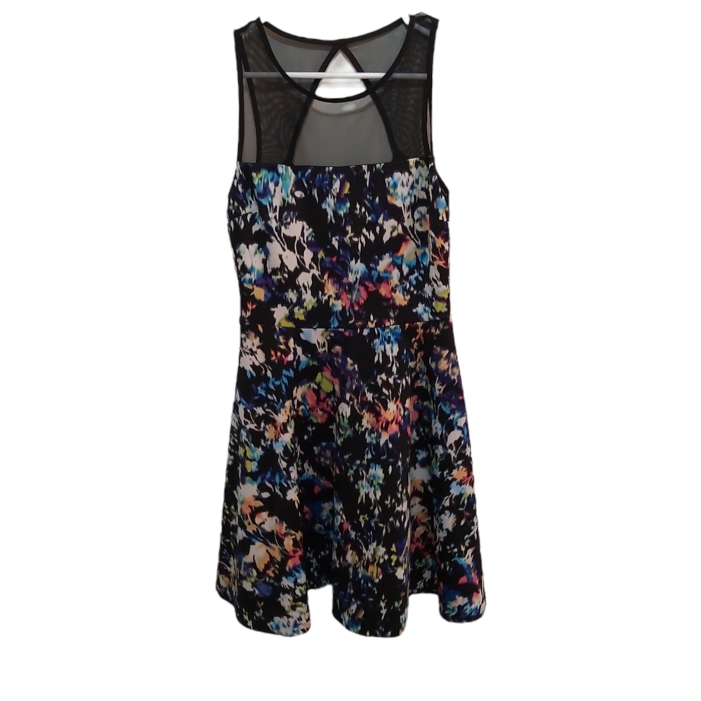 AQUA Size Medium Colorful Polyester Dress with Black Sheer (M)